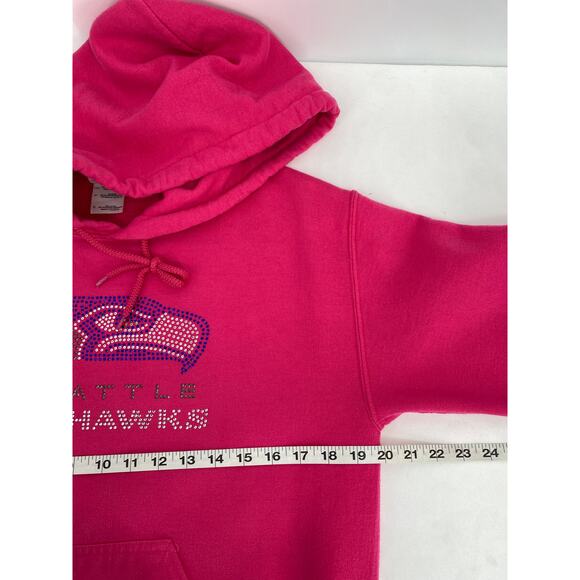 Women's Sequin Seattle Seahawks Pink Pullover Hoodie Sweatshirt Gildan Small - Picture 5 of 6
